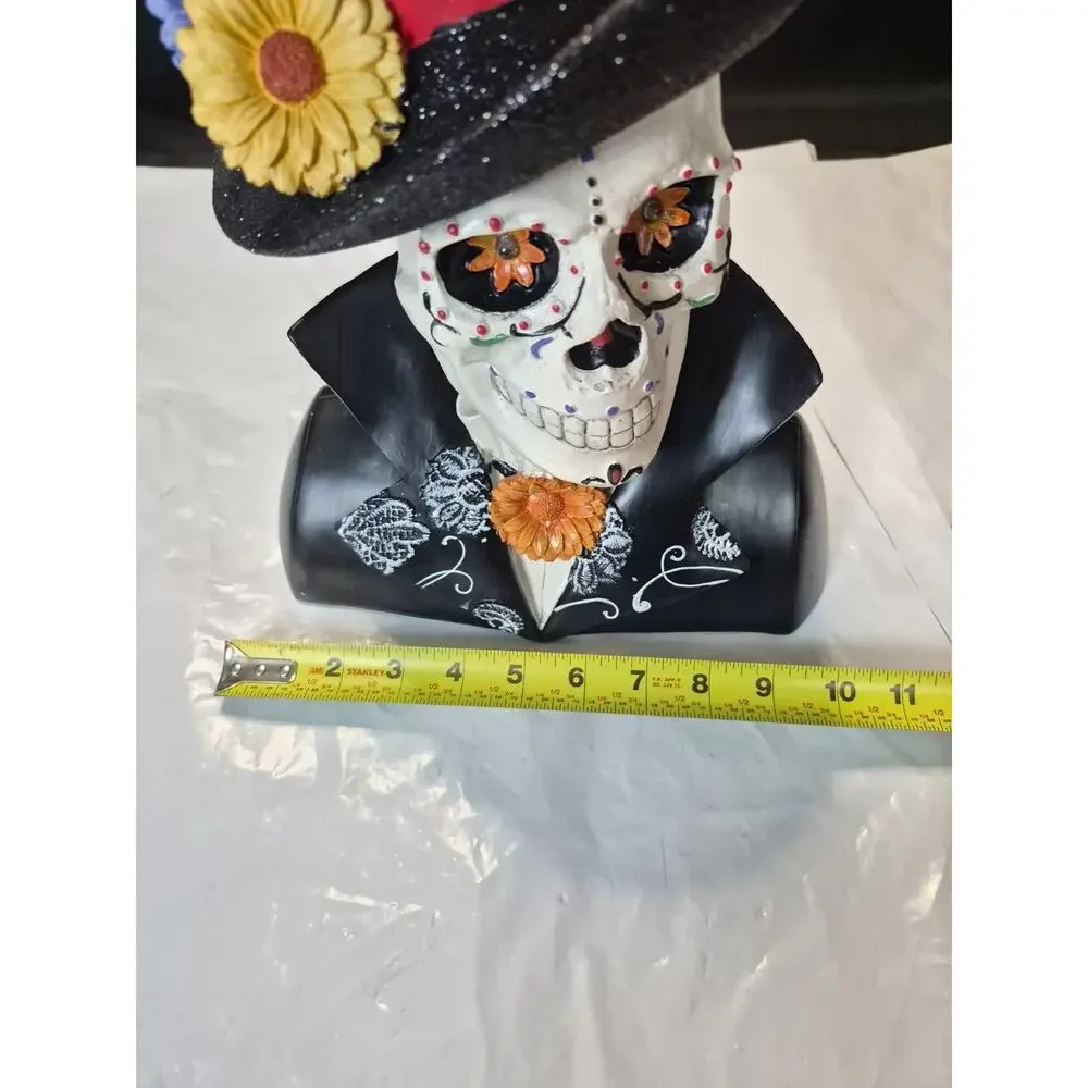 DAY OF THE DEAD SUGAR SKULL with Color Changing LED Light Eyes ~ Halloween Decor